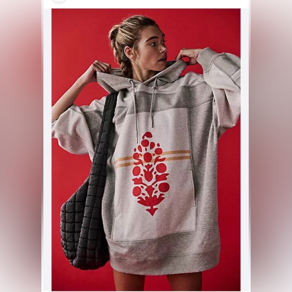 FP Movement Triple Threat Hoodie in Heather Gray Victory Red, EUC